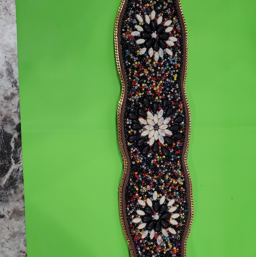 Embellished Black and Gold Women's Belt